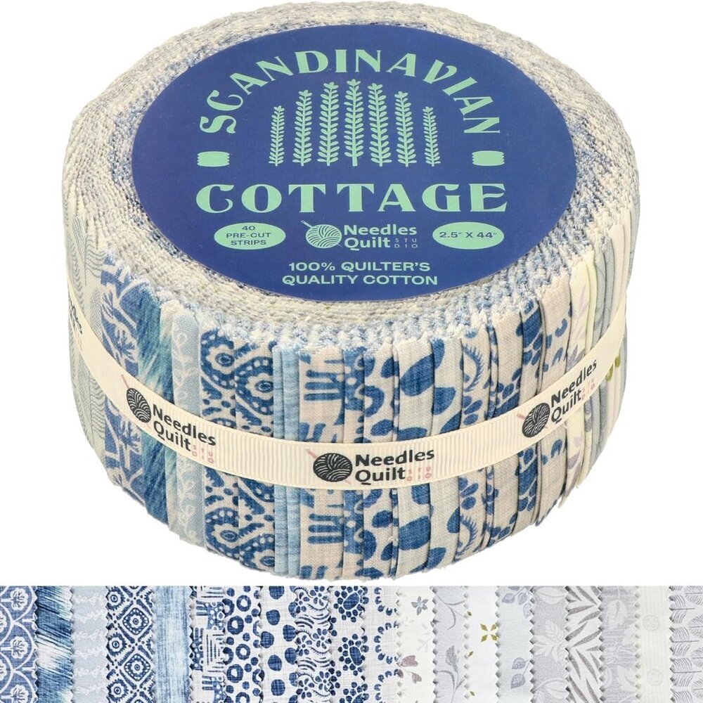 Scandinavian Cottage Jelly Roll Fabrics Bundle - 4 Precise 2.5" x 44" Cotton Qui